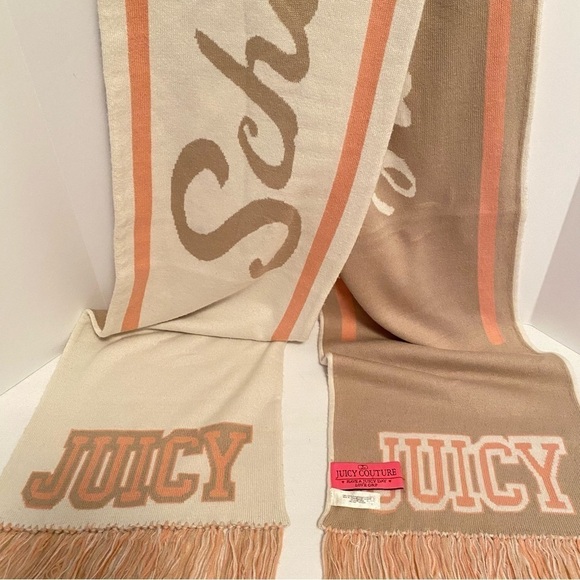 Juicy Couture Oversized Reversible School of Couture Scarf Peach/ Ivory/ Beige - Picture 9 of 15